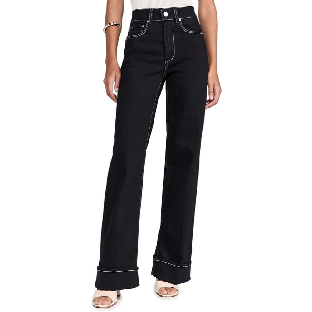 PAIGE Women's Sasha Wide Cuff Jeans size 28 NWT Black High Waist